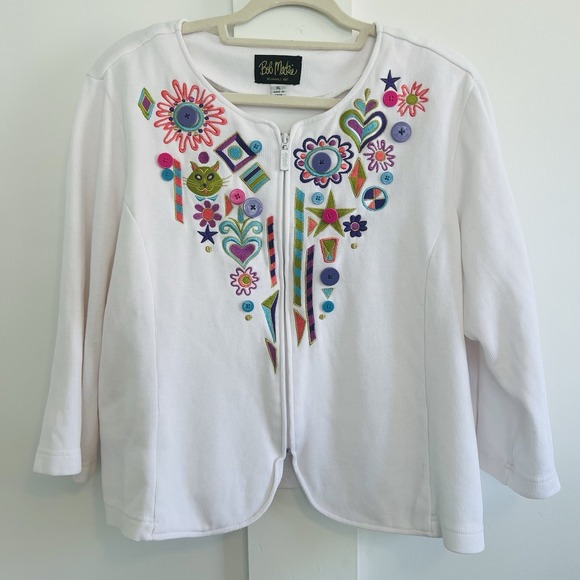 Bob Mackie Jackets & Blazers - Women's Bob Mackie Wearable Art Zip Jacket, 3/4 Sleeves, Colorful, Cotton, Sz XL